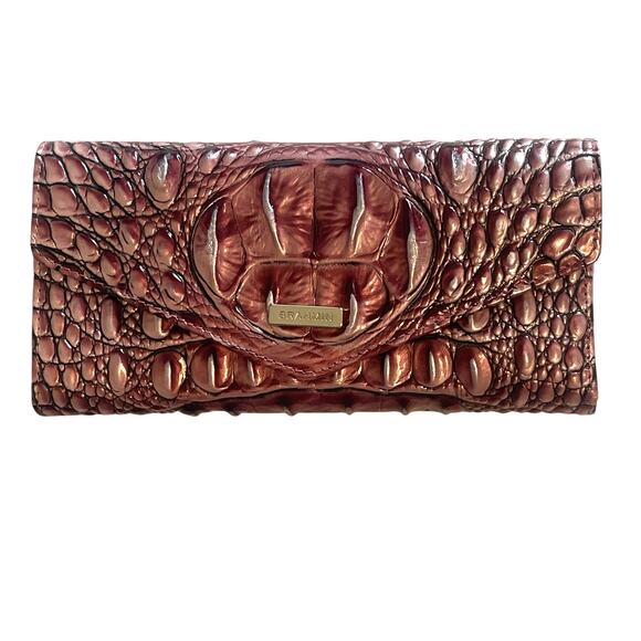Brahmin Veronica Wallet Womens Dusty Pink Croc Embossed Leather Envelope Trifold